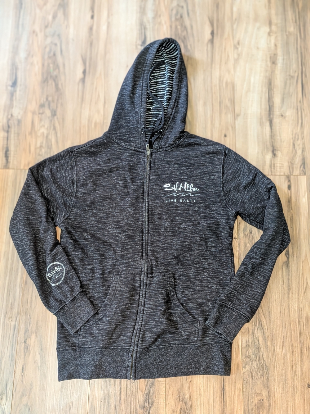 Salt Life Charcoal Heather Full-Zip Hoodie with Striped Hood